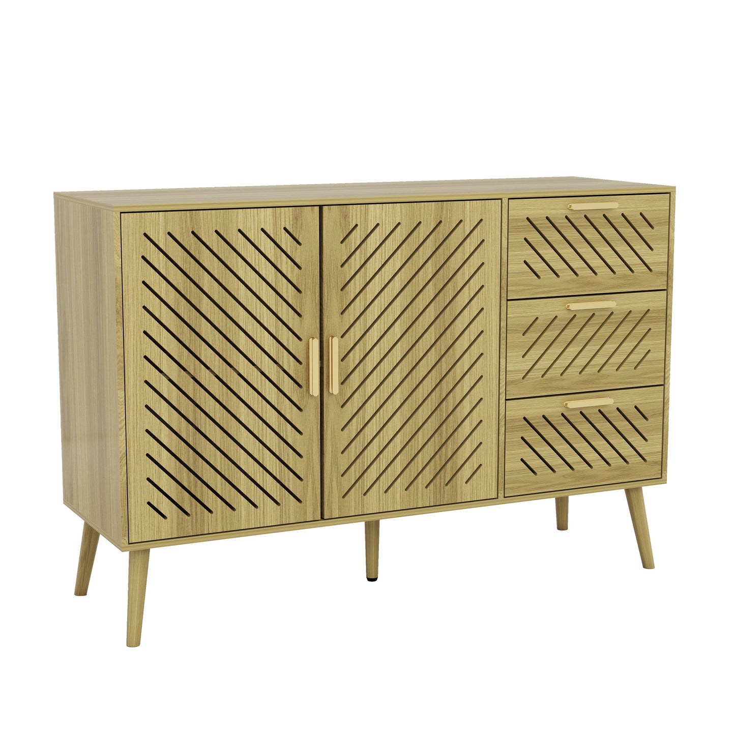 Log Mid-Century Modern Sideboard Buffet Cabinet with Storage 2 Doors and 3 Drawers, TV Stand, Coffee Bar Cabinet, Buffet Table for Kitchen, Dining Room, Bedroom