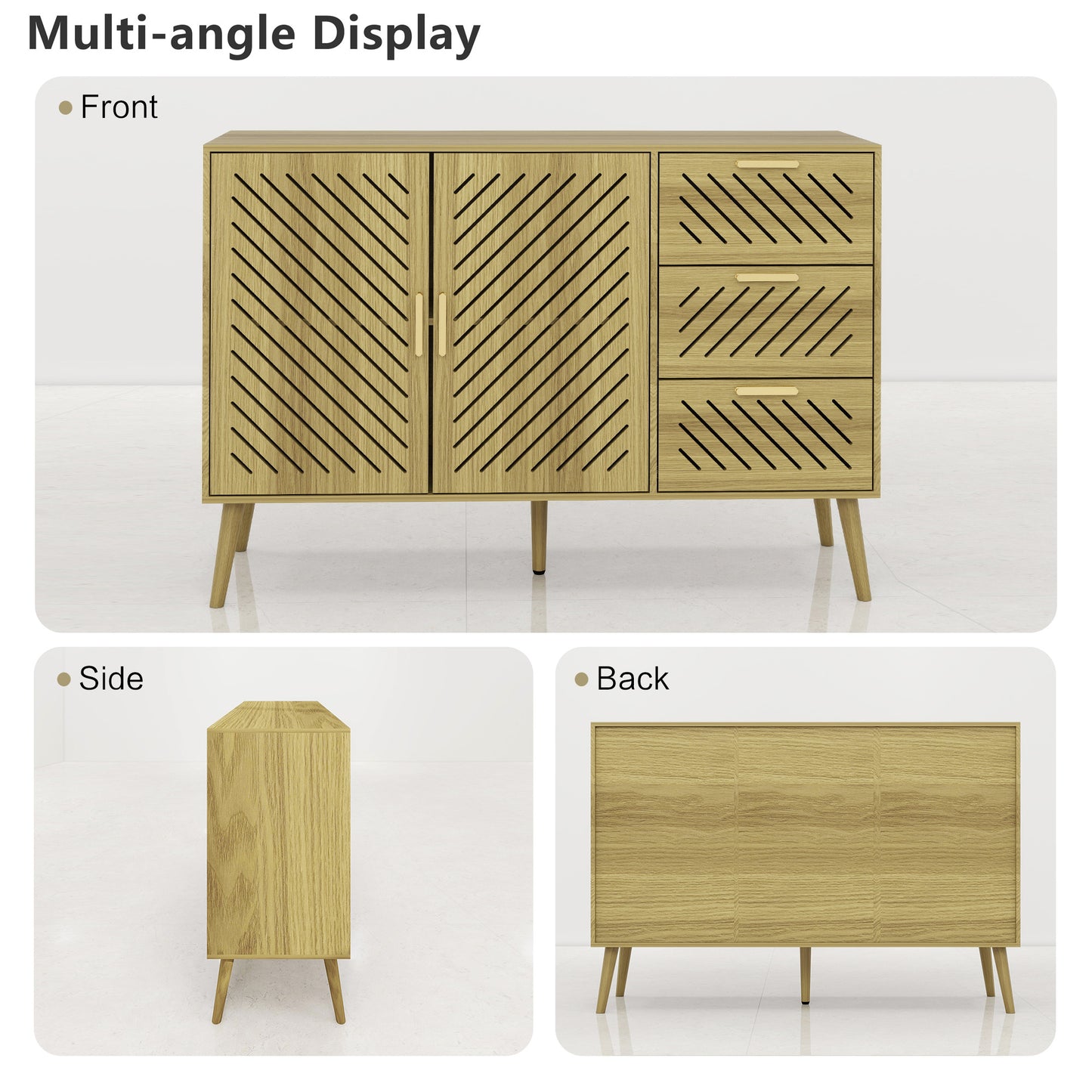 Log Mid-Century Modern Sideboard Buffet Cabinet with Storage 2 Doors and 3 Drawers, TV Stand, Coffee Bar Cabinet, Buffet Table for Kitchen, Dining Room, Bedroom