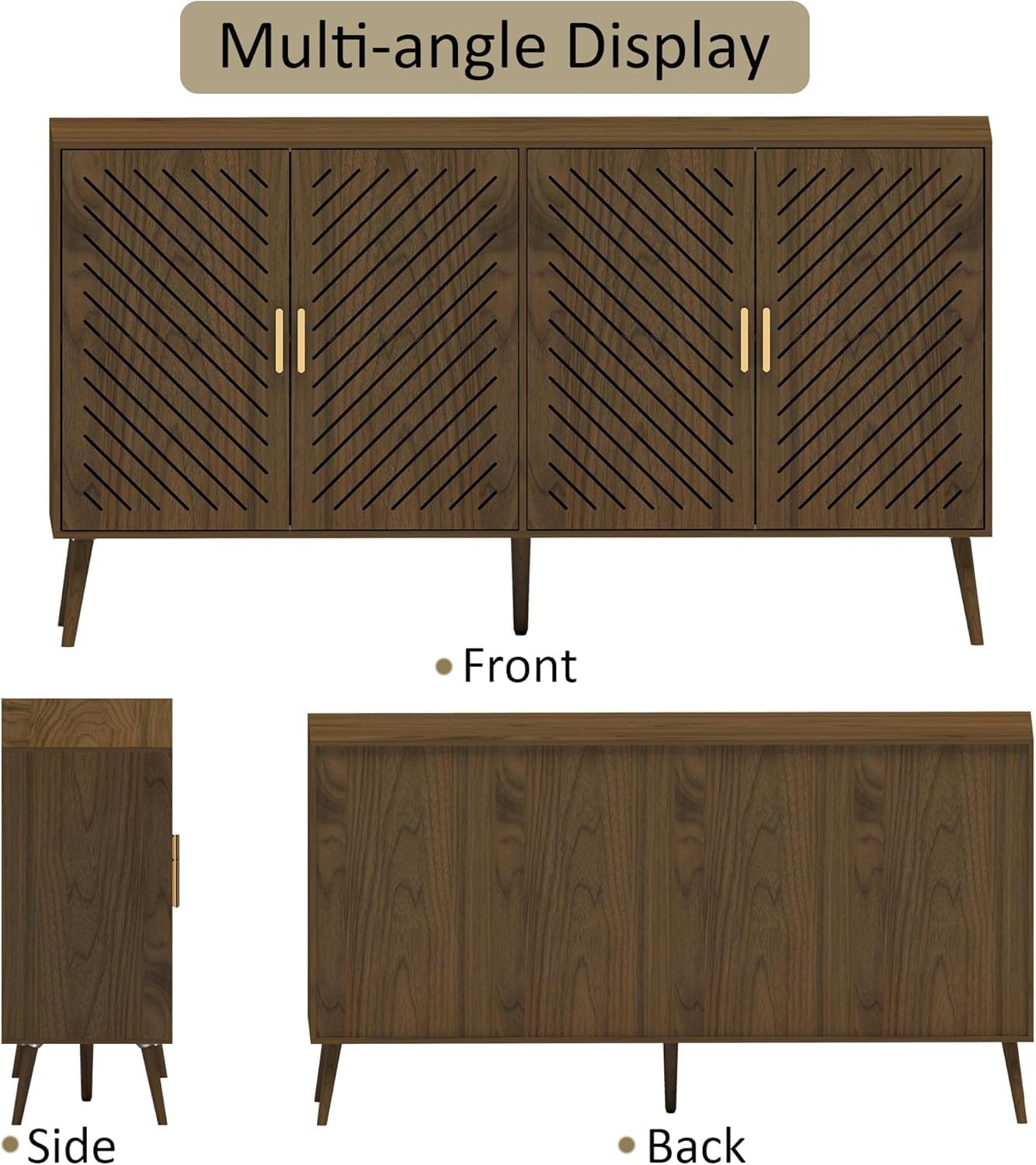 Peach Wood Sideboard Buffet Cabinet with Storage, 4 Doors, Adjustable Shelves, TV Stand or Coffee Bar for Kitchen, Dining Room, Living Room, Entryway