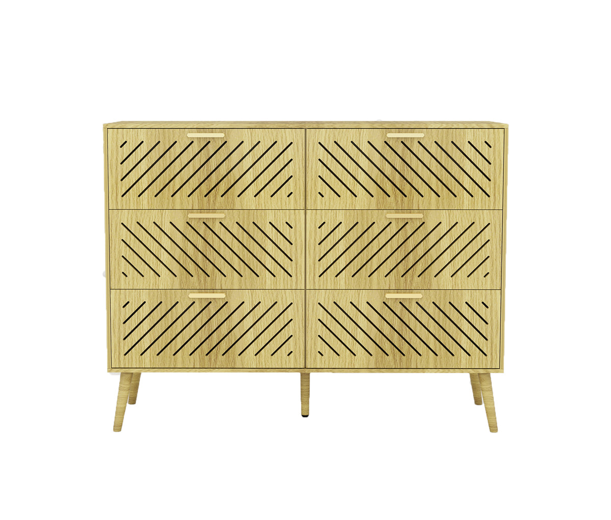 Log Modern 6 Drawer Dresser for Bedroom Storage Cabinet with Metal Handle, Wide Chest of Drawers, TV Stand, Beside Table for Closet, Hallway, Living Room and Entryway