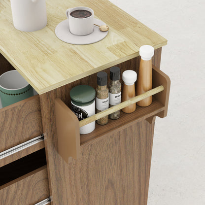 Removable Convenient Peach Kitchen Island with 2-Door Cabinets, 3-Drawer Storage, 5 Universal Wheels Rolling Kitchen Dining Cart, Wooden Top with Towel Rack