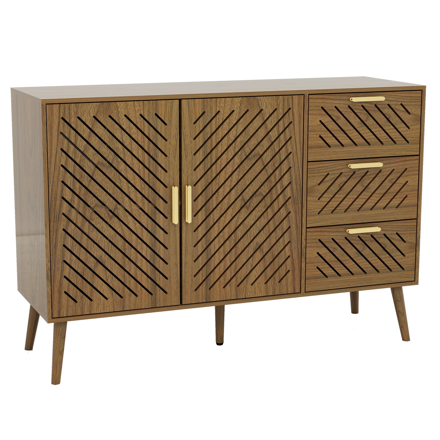 Peach wood Mid-Century Modern Sideboard Buffet Cabinet with Storage 2 Doors and 3 Drawers, TV Stand, Coffee Bar Cabinet, Buffet Table for Kitchen, Dining Room, Bedroom