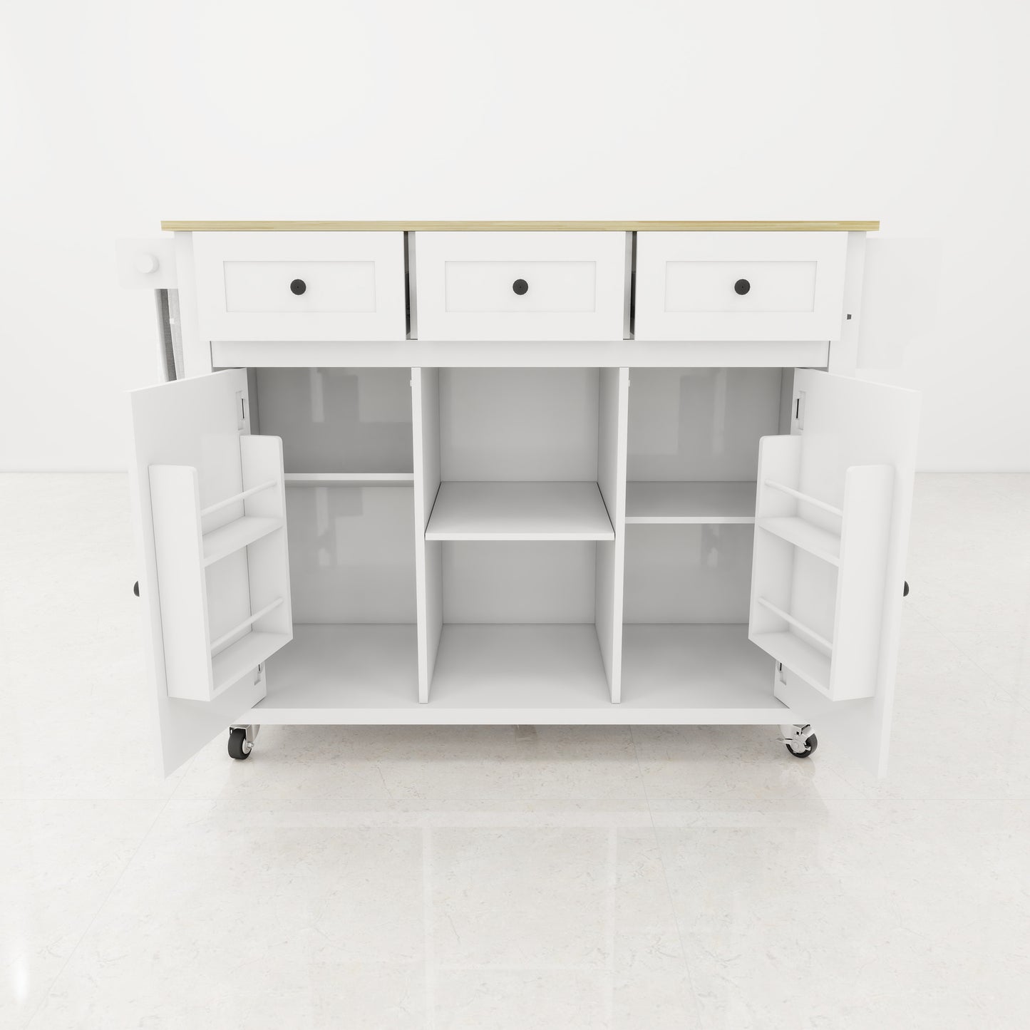 White Wooden Kitchen Cart on Wheels with Drop Leaf,Rolling Kitchen Island with Storage Cabinet and 3 Drawers,Spice Rack,Towel Rack,Island Table for Kitchen Living Room Dining Room