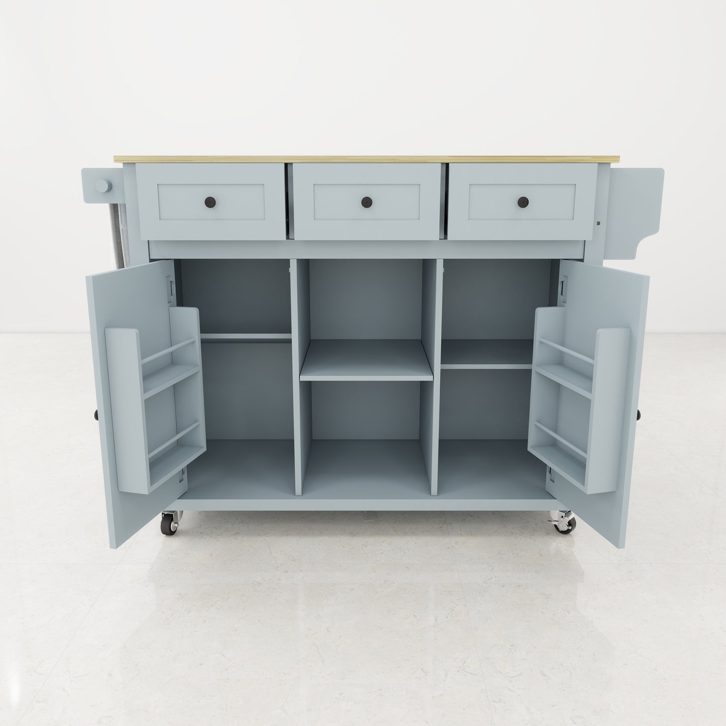 Blue Wooden Kitchen Cart on Wheels with Drop Leaf,Rolling Kitchen Island with Storage Cabinet and 3 Drawers,Spice Rack,Towel Rack,Island Table for Kitchen Living Room Dining Room