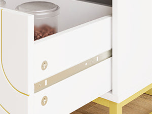 Modern Farmhouse Buffet Sideboard,While Coffee Bar Cabinet with Storage, Wine Cooler with 2doors and 3 Drawers, Kitchen Decorative Storage Cabinet