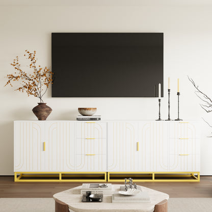 Modern Farmhouse Buffet Sideboard,While Coffee Bar Cabinet with Storage, Wine Cooler with 2doors and 3 Drawers, Kitchen Decorative Storage Cabinet