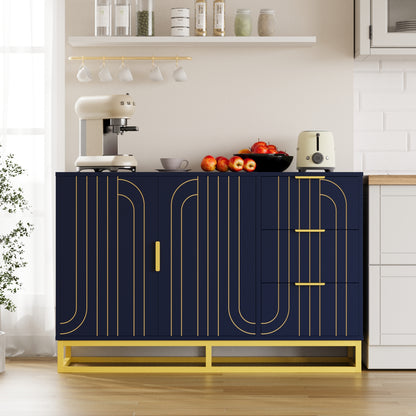 Modern Farmhouse Buffet Sideboard,Blue Coffee Bar Cabinet with Storage, Wine Cooler with 2doors and 3 Drawers, Kitchen Decorative Storage Cabinet