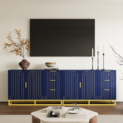 Modern Farmhouse Buffet Sideboard,Blue Coffee Bar Cabinet with Storage, Wine Cooler with 2doors and 3 Drawers, Kitchen Decorative Storage Cabinet