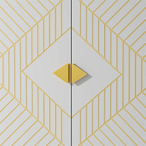 Modern White Storage Dining Cabinet with Gold Line Accent Storage Cabinet, 4 Doors Dining Sideboard with Gold Base for Living Room, Dining Room, Entrance, Hallway, Kitchen