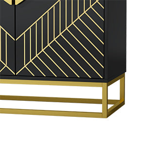 Modern Black Storage Dining Cabinet with Gold Line Accent Storage Cabinet, 4 Doors Dining Sideboard with Gold Base for Living Room, Dining Room, Entrance, Hallway, Kitchen