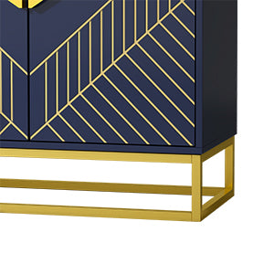 Modern Blue Storage Dining Cabinet with Gold Line Accent Storage Cabinet, 4 Doors Dining Sideboard with Gold Base for Living Room, Dining Room, Entrance, Hallway, Kitchen