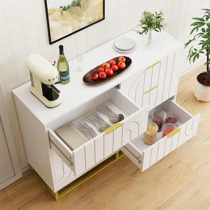 6-Drawer Dresser for Bedroom Wide Chest of Drawers with Gold Line Carving Design, White Dresser TV Stand, Closet Side Table for Bedroom, Living Room, Hallway
