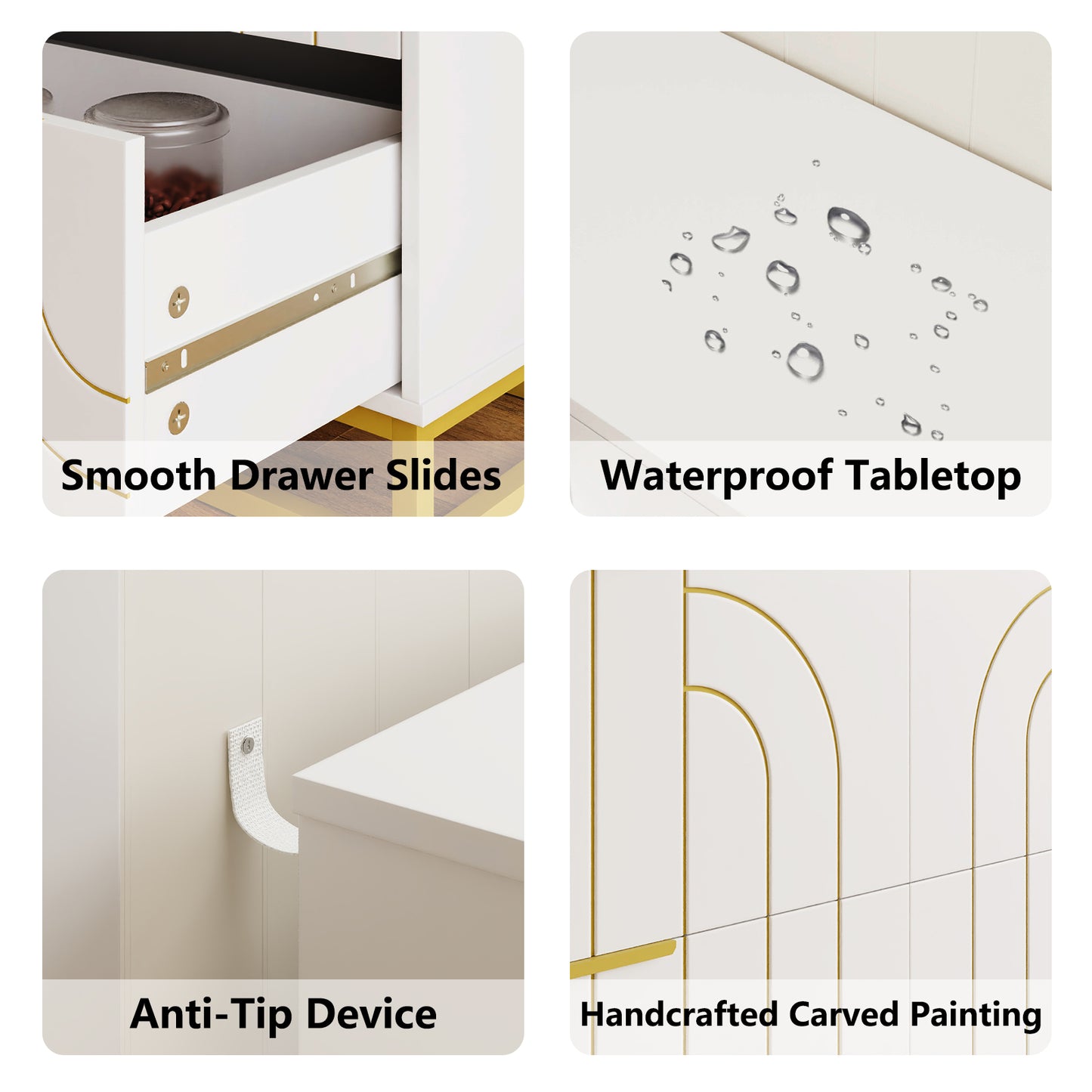 6-Drawer Dresser for Bedroom Wide Chest of Drawers with Gold Line Carving Design, White Dresser TV Stand, Closet Side Table for Bedroom, Living Room, Hallway