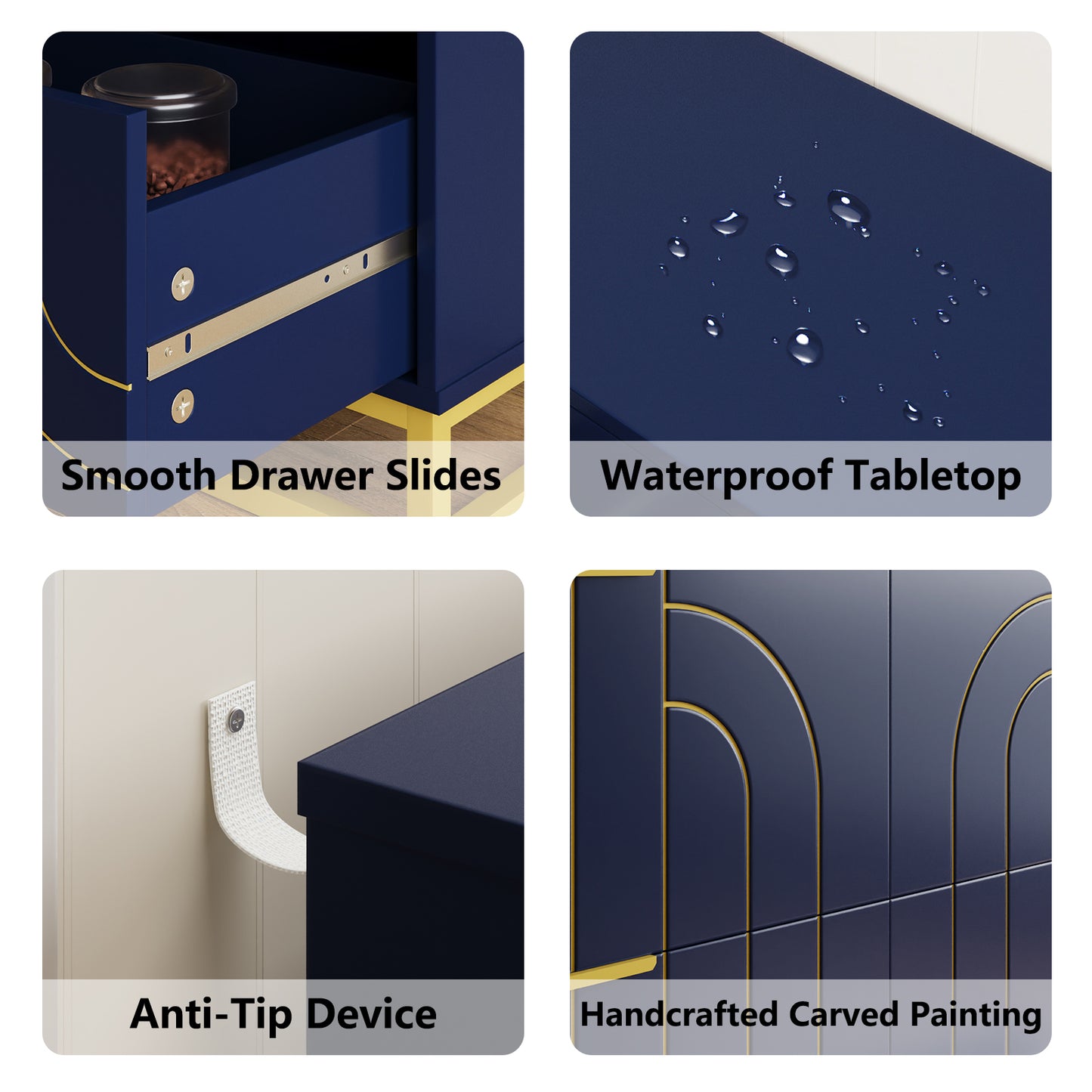 6-Drawer Dresser for Bedroom Wide Chest of Drawers with Gold Line Carving Design, Blue Dresser TV Stand, Closet Side Table for Bedroom, Living Room, Hallway