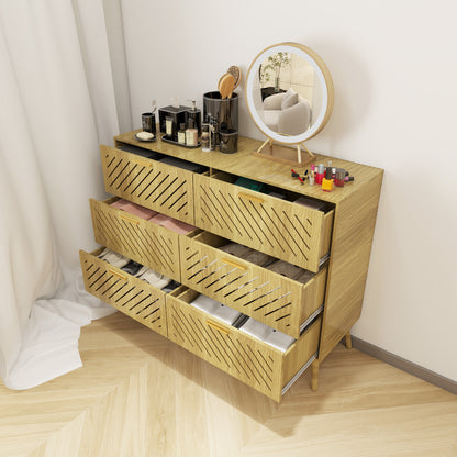 Log Modern 6 Drawer Dresser for Bedroom Storage Cabinet with Metal Handle, Wide Chest of Drawers, TV Stand, Beside Table for Closet, Hallway,  Living Room and Entryway