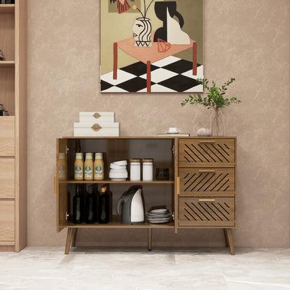 Peach wood Mid-Century Modern Sideboard Buffet Cabinet with Storage 2 Doors and 3 Drawers, TV Stand, Coffee Bar Cabinet, Buffet Table for Kitchen, Dining Room, Bedroom