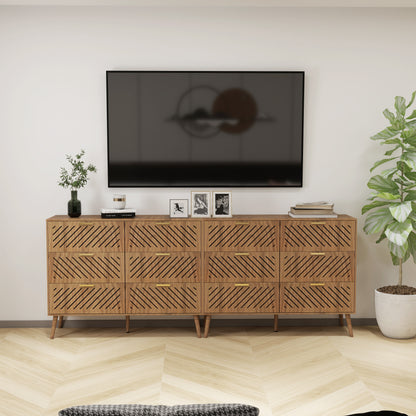 Peach wood Modern 6 Drawer Dresser for Bedroom Storage Cabinet with Metal Handle, Wide Chest of Drawers, TV Stand, Beside Table for Closet, Hallway,  Living Room and Entryway