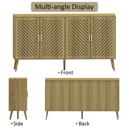 Log Wood Sideboard Buffet Cabinet with Storage, 4 Doors, Adjustable Shelves, TV Stand or Coffee Bar for Kitchen, Dining Room, Living Room, Entryway
