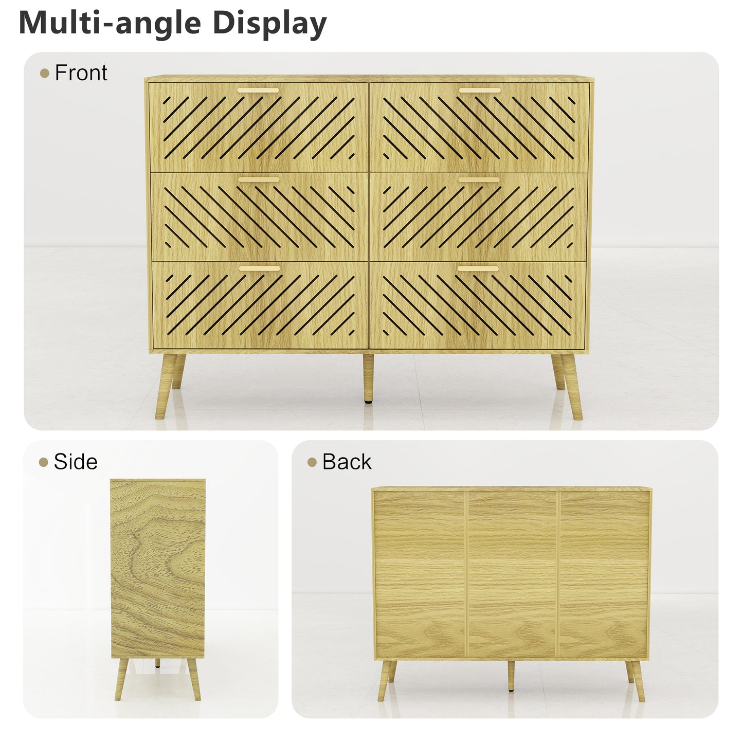 Log Modern 6 Drawer Dresser for Bedroom Storage Cabinet with Metal Handle, Wide Chest of Drawers, TV Stand, Beside Table for Closet, Hallway,  Living Room and Entryway