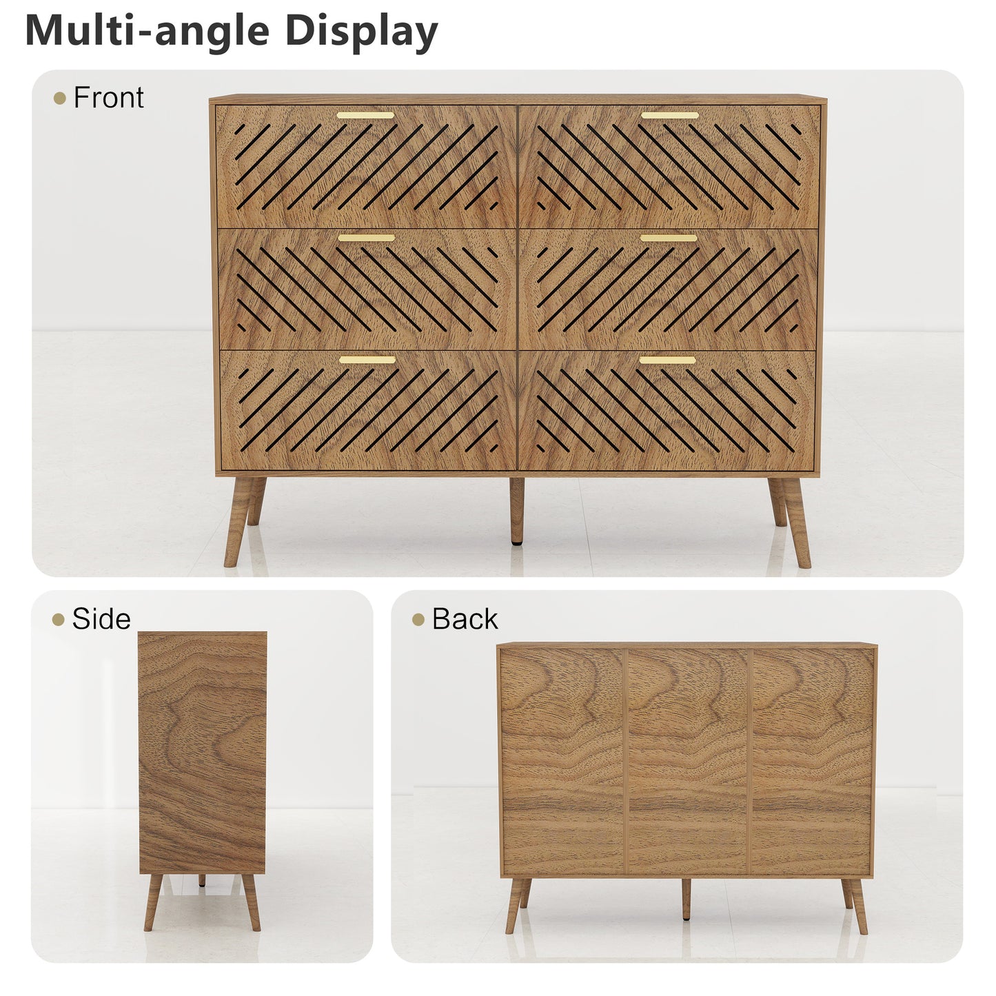 Peach wood Modern 6 Drawer Dresser for Bedroom Storage Cabinet with Metal Handle, Wide Chest of Drawers, TV Stand, Beside Table for Closet, Hallway,  Living Room and Entryway
