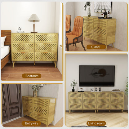 Log Modern 6 Drawer Dresser for Bedroom Storage Cabinet with Metal Handle, Wide Chest of Drawers, TV Stand, Beside Table for Closet, Hallway,  Living Room and Entryway