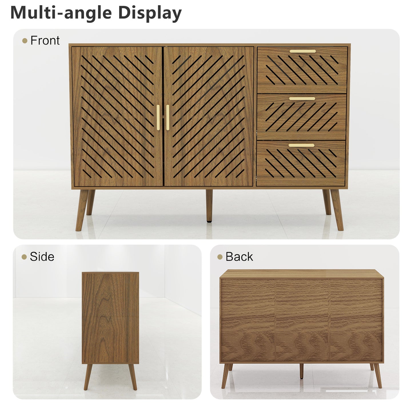 Peach wood Mid-Century Modern Sideboard Buffet Cabinet with Storage 2 Doors and 3 Drawers, TV Stand, Coffee Bar Cabinet, Buffet Table for Kitchen, Dining Room, Bedroom