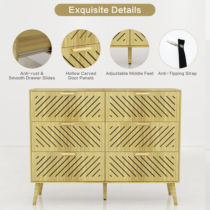 Log Modern 6 Drawer Dresser for Bedroom Storage Cabinet with Metal Handle, Wide Chest of Drawers, TV Stand, Beside Table for Closet, Hallway,  Living Room and Entryway