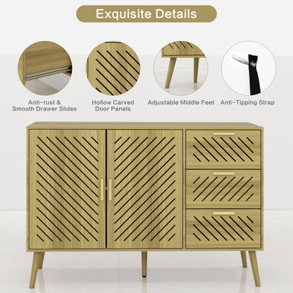 Log Mid-Century Modern Sideboard Buffet Cabinet with Storage 2 Doors and 3 Drawers, TV Stand, Coffee Bar Cabinet, Buffet Table for Kitchen, Dining Room, Bedroom