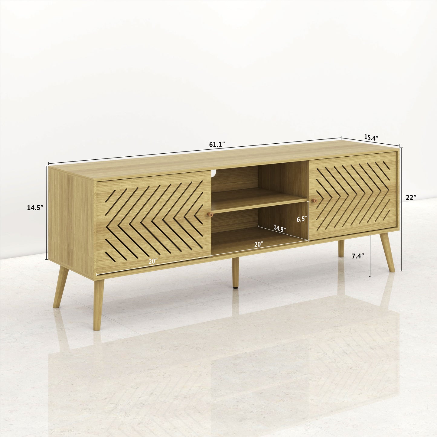 Log TV Stand for 55 60 65 inch, Mid Century Modern TV Console,Wood Entertainment Center with Storage Sliding Doors, 2 Cabinet and Open Shelves for Living Room and Bedroom