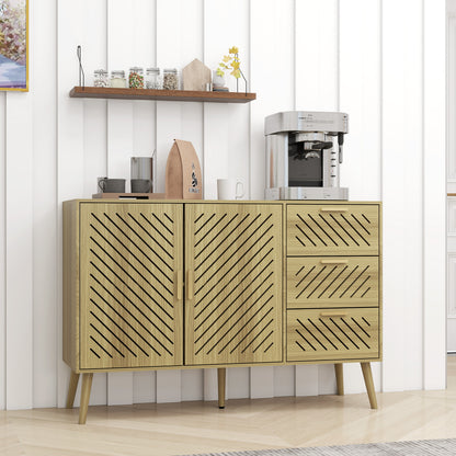 Log Mid-Century Modern Sideboard Buffet Cabinet with Storage 2 Doors and 3 Drawers, TV Stand, Coffee Bar Cabinet, Buffet Table for Kitchen, Dining Room, Bedroom