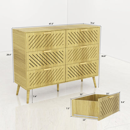 Log Modern 6 Drawer Dresser for Bedroom Storage Cabinet with Metal Handle, Wide Chest of Drawers, TV Stand, Beside Table for Closet, Hallway,  Living Room and Entryway