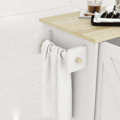 Removable Convenient White Kitchen Island with 2-Door Cabinets, 3-Drawer Storage, 5 Universal Wheels Rolling Kitchen Dining Cart, Wooden Top with Towel Rack