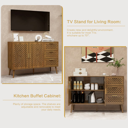 Peach wood Mid-Century Modern Sideboard Buffet Cabinet with Storage 2 Doors and 3 Drawers, TV Stand, Coffee Bar Cabinet, Buffet Table for Kitchen, Dining Room, Bedroom