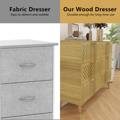 Log Modern 6 Drawer Dresser for Bedroom Storage Cabinet with Metal Handle, Wide Chest of Drawers, TV Stand, Beside Table for Closet, Hallway,  Living Room and Entryway