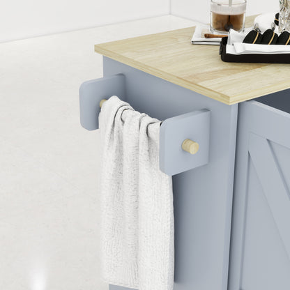 Removable Convenient Blue Kitchen Island with 2-Door Cabinets, 3-Drawer Storage, 5 Universal Wheels Rolling Kitchen Dining Cart, Wooden Top with Towel Rack