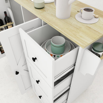 Removable Convenient White Kitchen Island with 2-Door Cabinets, 3-Drawer Storage, 5 Universal Wheels Rolling Kitchen Dining Cart, Wooden Top with Towel Rack