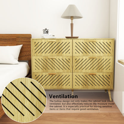 Log Modern 6 Drawer Dresser for Bedroom Storage Cabinet with Metal Handle, Wide Chest of Drawers, TV Stand, Beside Table for Closet, Hallway,  Living Room and Entryway