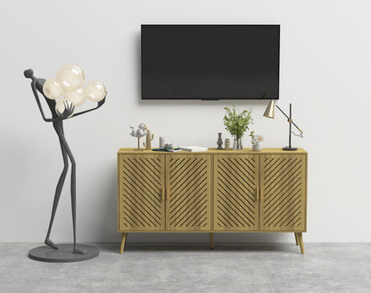Log Wood Sideboard Buffet Cabinet with Storage, 4 Doors, Adjustable Shelves, TV Stand or Coffee Bar for Kitchen, Dining Room, Living Room, Entryway