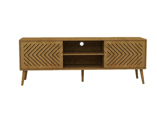 Peach wood TV Stand for 55 60 65 inch, Mid Century Modern TV Console,Wood Entertainment Center with Storage Sliding Doors, 2 Cabinet and Open Shelves for Living Room and Bedroom