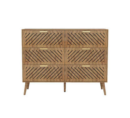 Peach wood Modern 6 Drawer Dresser for Bedroom Storage Cabinet with Metal Handle, Wide Chest of Drawers, TV Stand, Beside Table for Closet, Hallway,  Living Room and Entryway