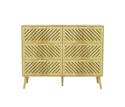 Log Modern 6 Drawer Dresser for Bedroom Storage Cabinet with Metal Handle, Wide Chest of Drawers, TV Stand, Beside Table for Closet, Hallway,  Living Room and Entryway