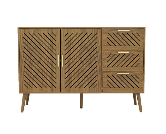 Peach wood Mid-Century Modern Sideboard Buffet Cabinet with Storage 2 Doors and 3 Drawers, TV Stand, Coffee Bar Cabinet, Buffet Table for Kitchen, Dining Room, Bedroom