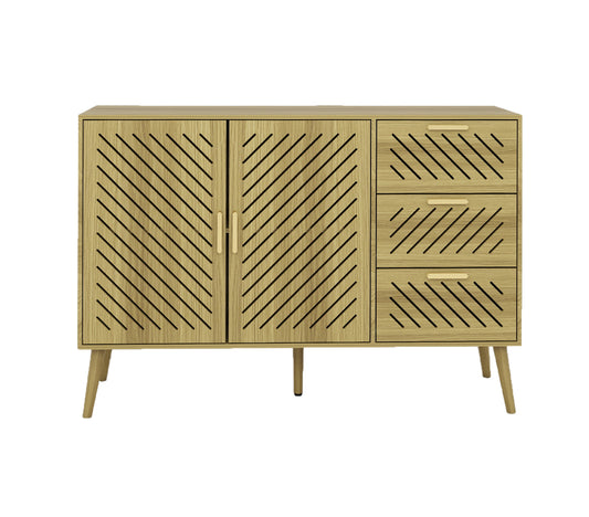 Log Mid-Century Modern Sideboard Buffet Cabinet with Storage 2 Doors and 3 Drawers, TV Stand, Coffee Bar Cabinet, Buffet Table for Kitchen, Dining Room, Bedroom
