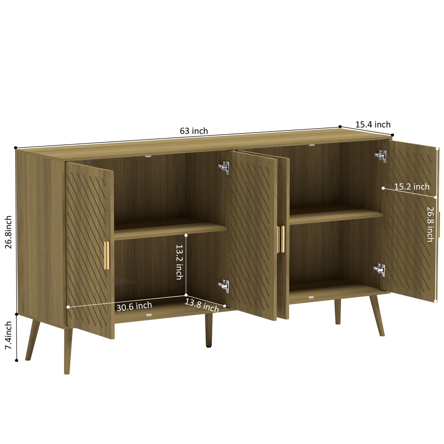 Log Wood Sideboard Buffet Cabinet with Storage, 4 Doors, Adjustable Shelves, TV Stand or Coffee Bar for Kitchen, Dining Room, Living Room, Entryway