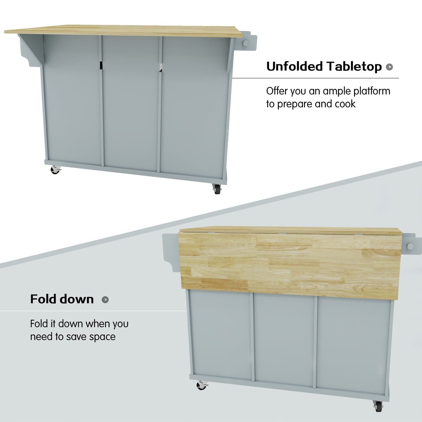 Blue Wooden Kitchen Cart on Wheels with Drop Leaf,Rolling Kitchen Island with Storage Cabinet and 3 Drawers,Spice Rack,Towel Rack,Island Table for Kitchen Living Room Dining Room